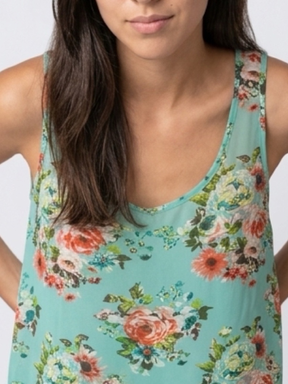 🎀 Topia Mint Floral Print Sheer Top